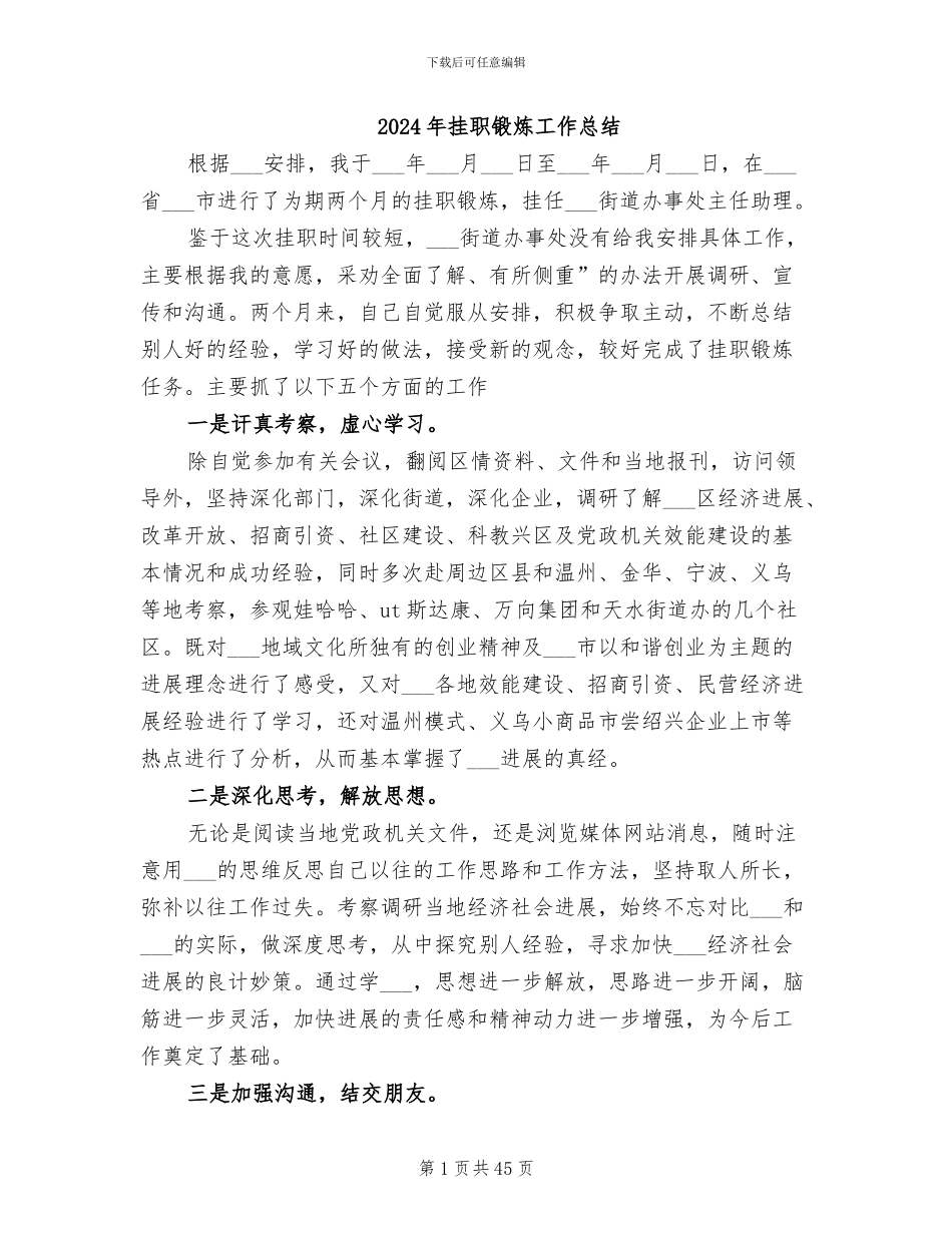 2024年挂职锻炼工作总结_第1页