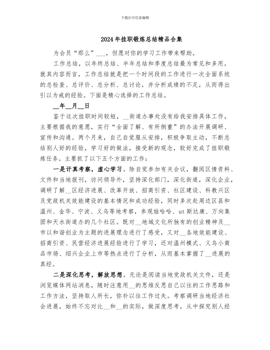 2024年挂职锻炼总结精品合集_第1页