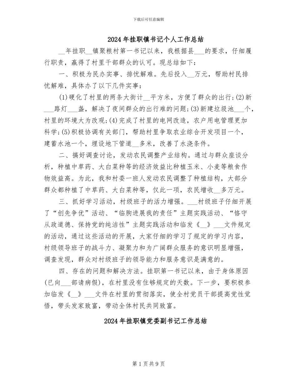 2024年挂职镇书记个人工作总结_第1页