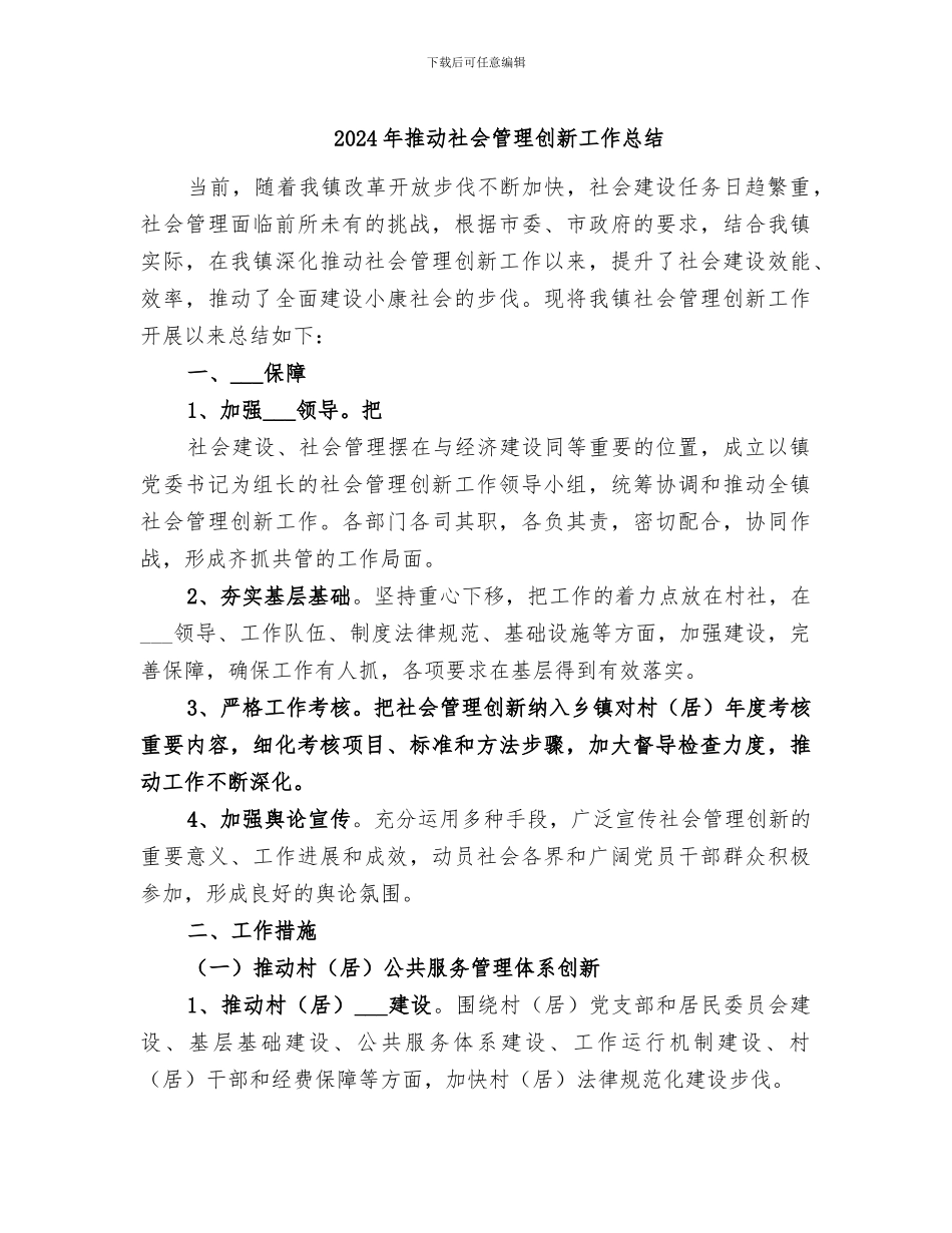 2024年推进社会管理创新工作总结_第1页