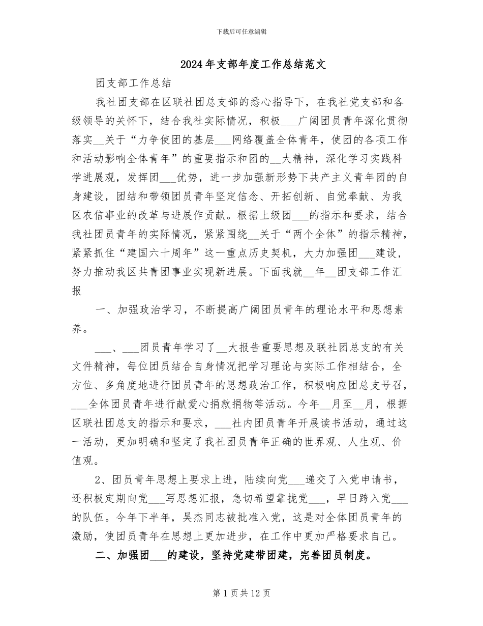 2024年支部年度工作总结范文_第1页