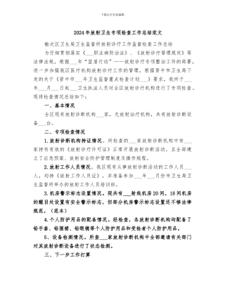 2024年放射卫生专项检查工作总结范文