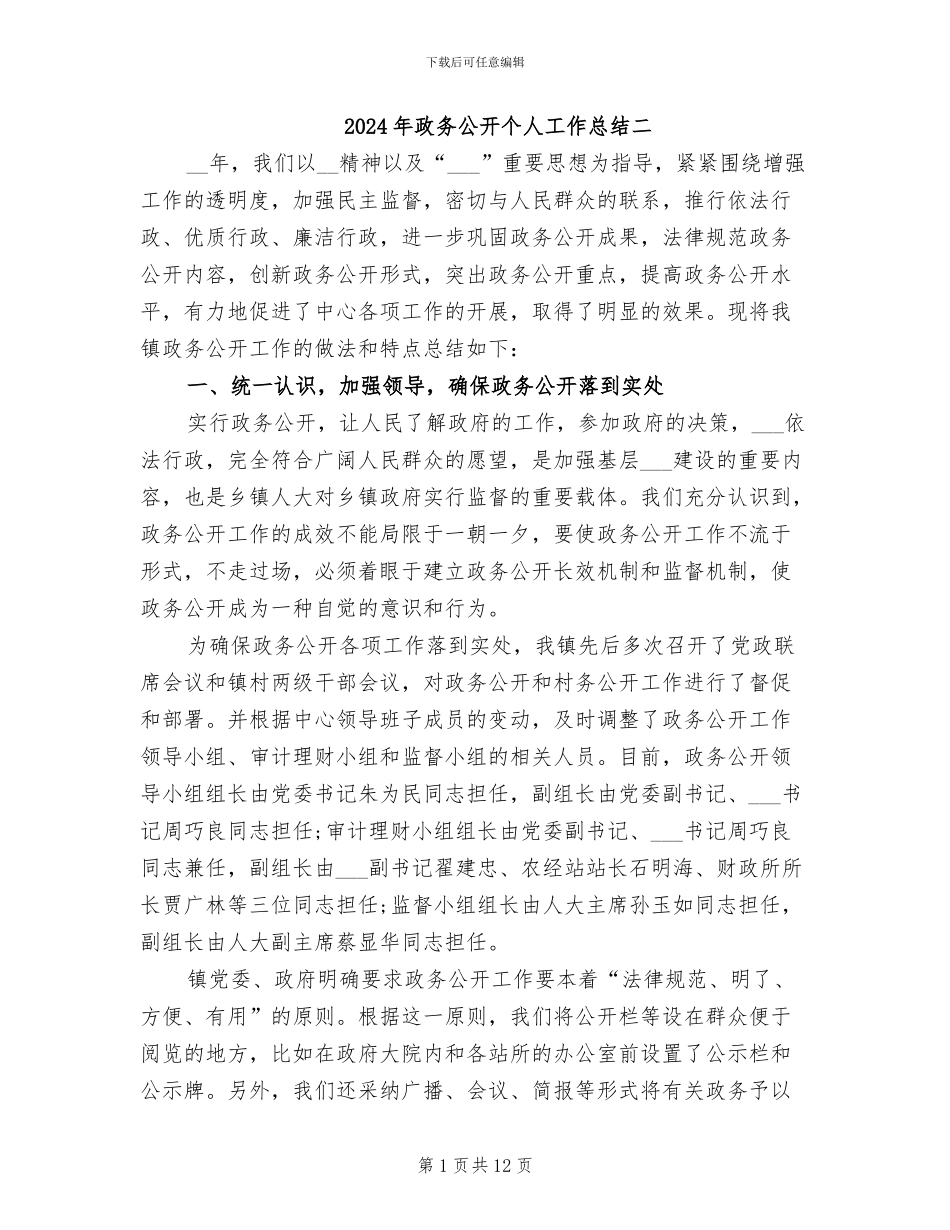 2024年政务公开个人工作总结二_第1页