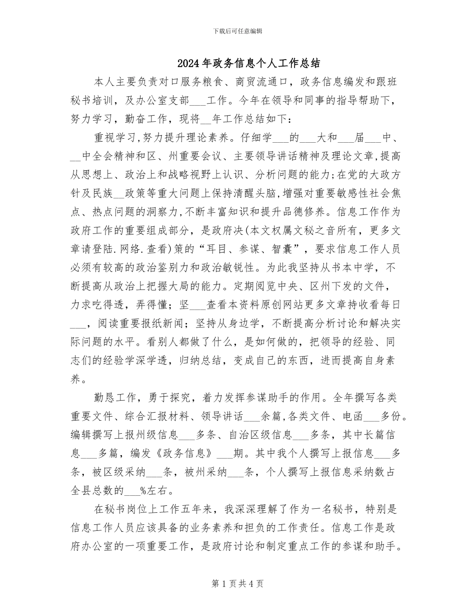 2024年政务信息个人工作总结_第1页