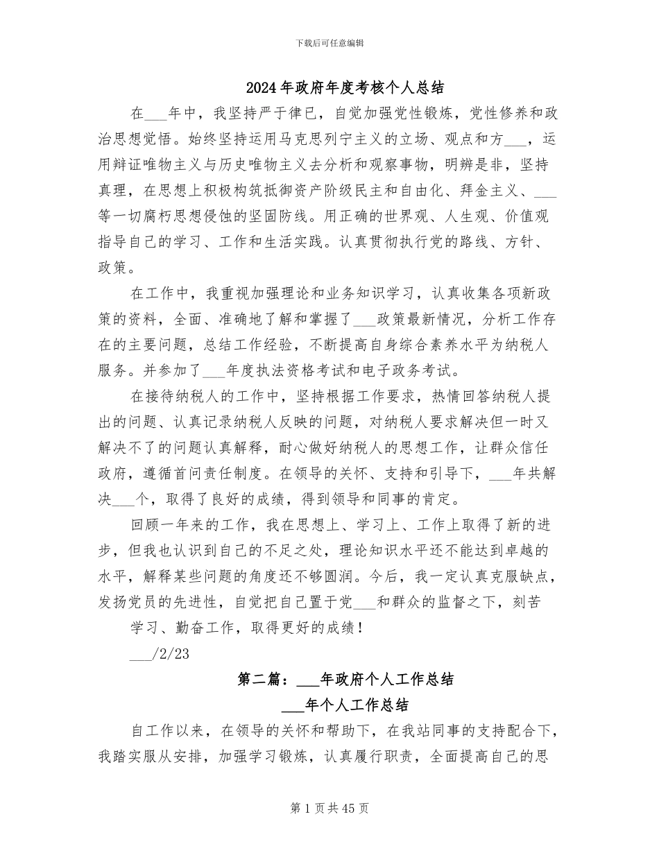 2024年政府年度考核个人总结_第1页