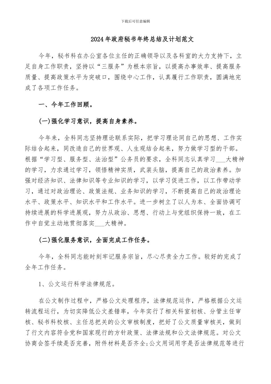 2024年政府秘书年终总结及计划范文_第1页