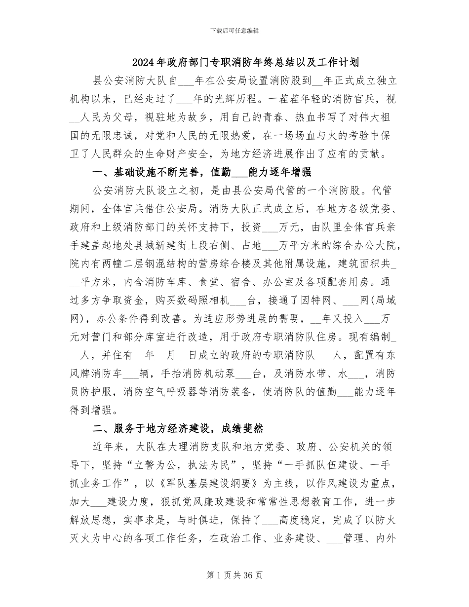 2024年政府部门专职消防年终总结以及工作计划_第1页