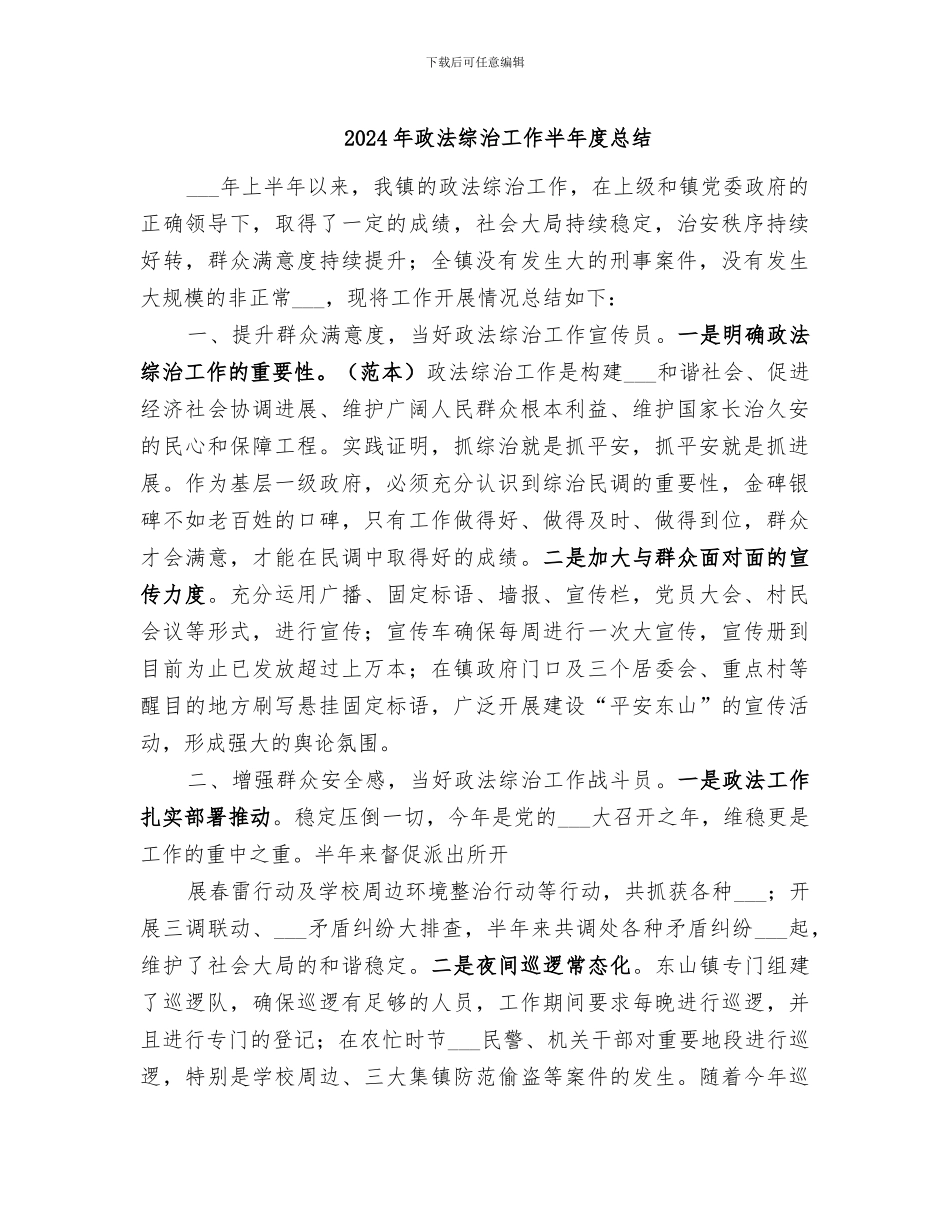 2024年政法综治工作半年度总结_第1页