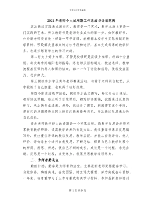 2024年教师个人试用期工作总结与计划范例