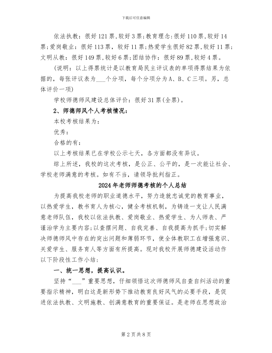 2024年教师师德考核工作总结范文_第2页