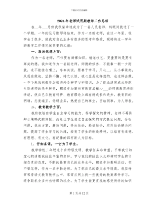2024年教师试用期教学工作总结