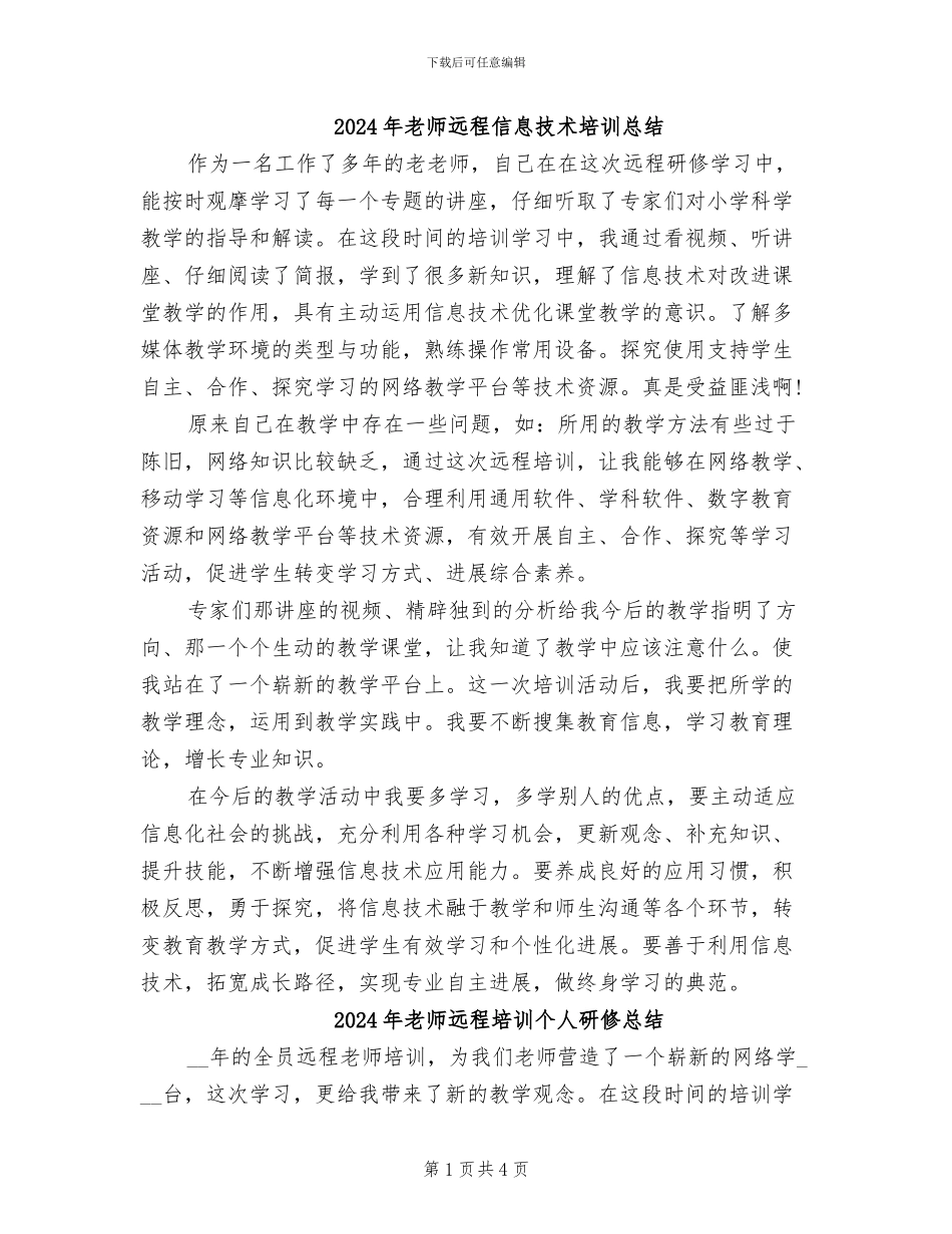 2024年教师远程信息技术培训总结_第1页