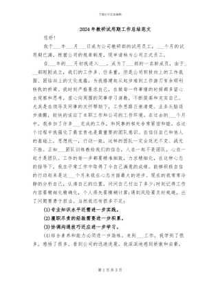 2024年教研试用期工作总结范文