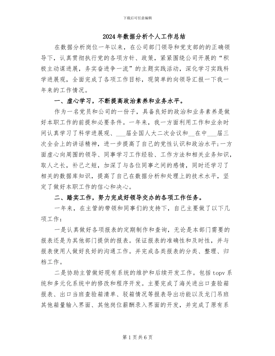 2024年数据分析个人工作总结_第1页