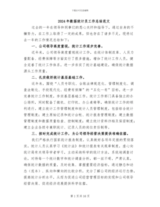 2024年数据统计员工作总结范文