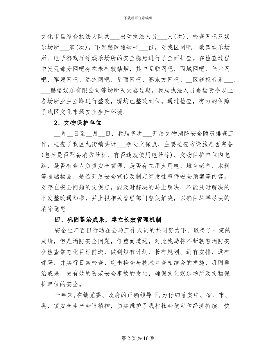 2024年文体局安全生产百日行动的工作总结_第2页
