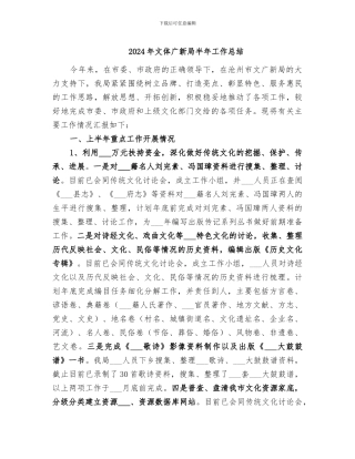 2024年文体广新局半年工作总结