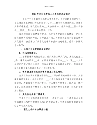 2024年文化体育局上半年工作总结范文