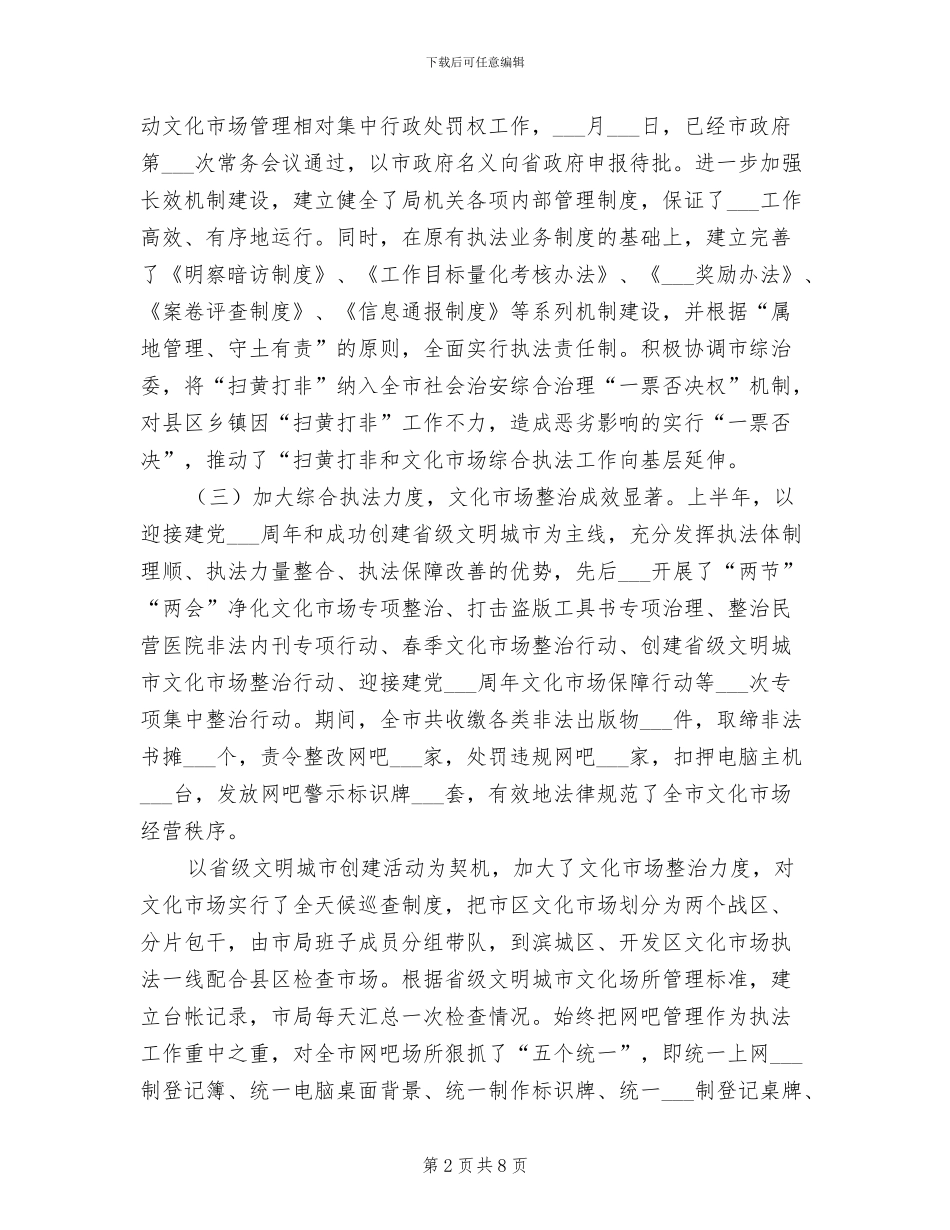 2024年文化执法上半年工作总结_第2页