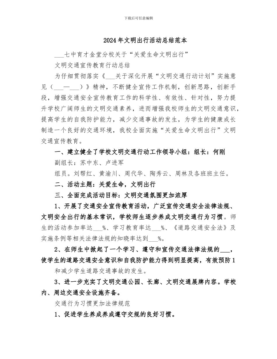 2024年文明出行活动总结范本_第1页