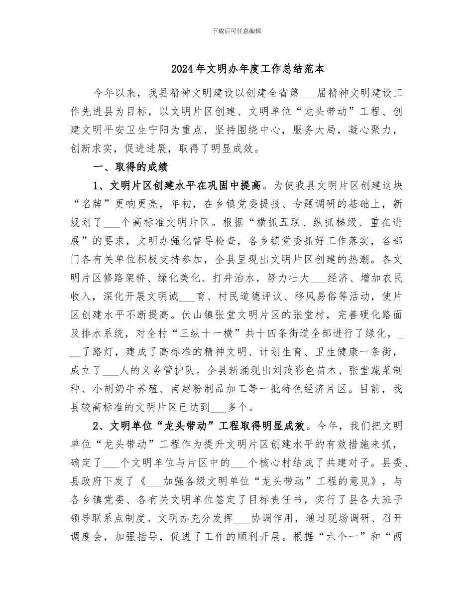2024年文明办年度工作总结范本_第1页