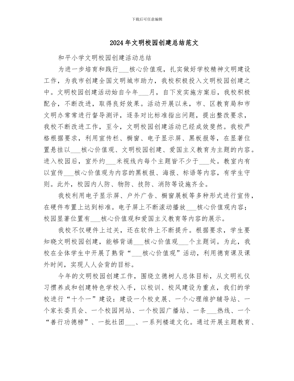 2024年文明校园创建总结范文_第1页