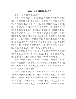 2024年文明校园创建总结范文