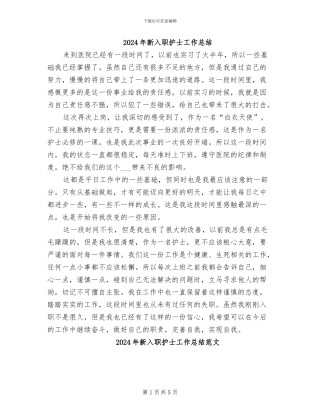 2024年新入职护士工作总结