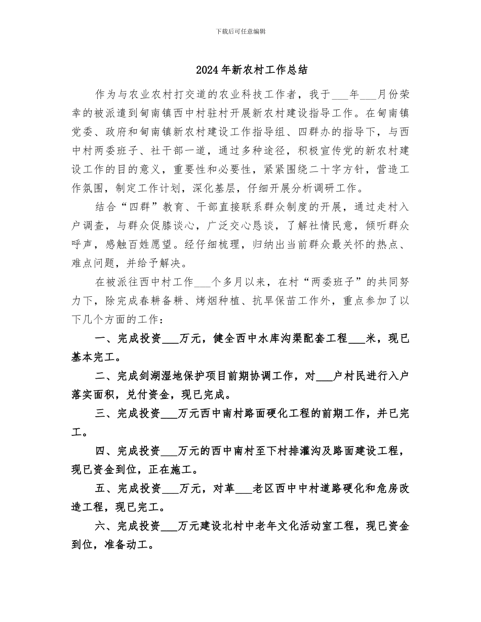2024年新农村工作总结_第1页