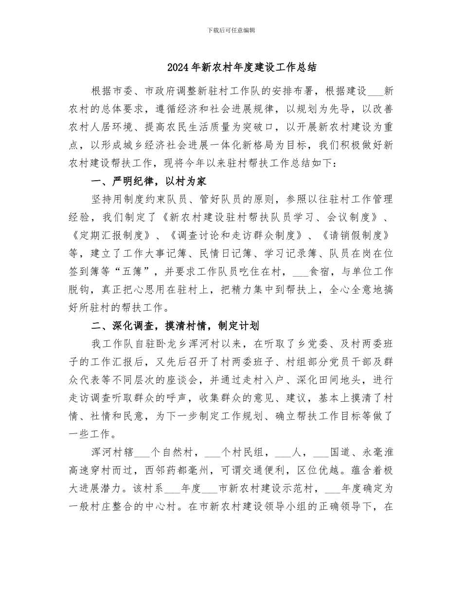 2024年新农村年度建设工作总结_第1页
