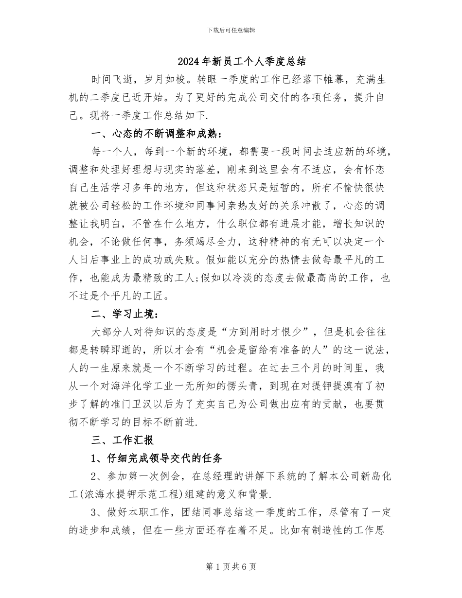 2024年新员工个人季度总结_第1页