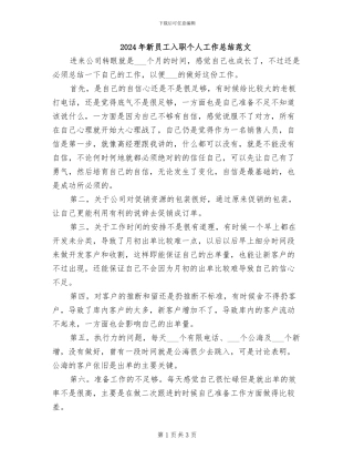 2024年新员工入职个人工作总结范文