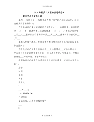 2024年新员工入职培训总结范例
