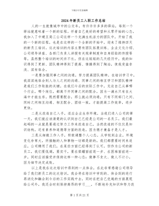2024年新员工入职工作总结