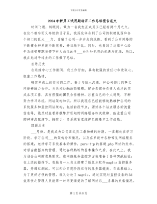 2024年新员工试用期转正工作总结报告范文