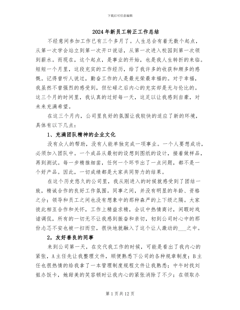 2024年新员工转正工作总结_第1页
