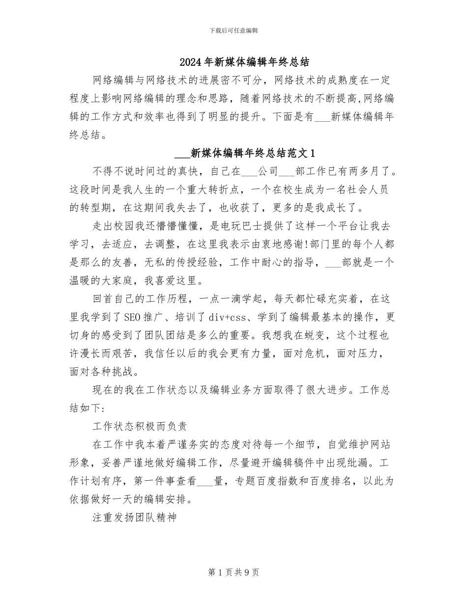 2024年新媒体编辑年终总结_第1页