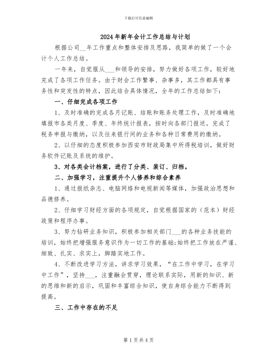 2024年新年会计工作总结与计划_第1页