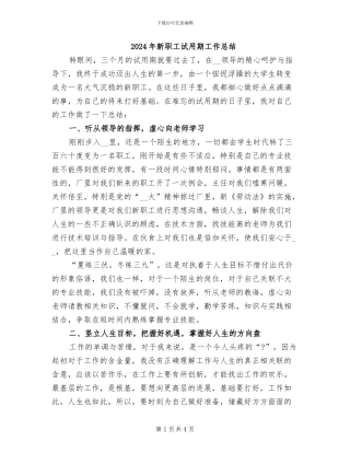 2024年新职工试用期工作总结