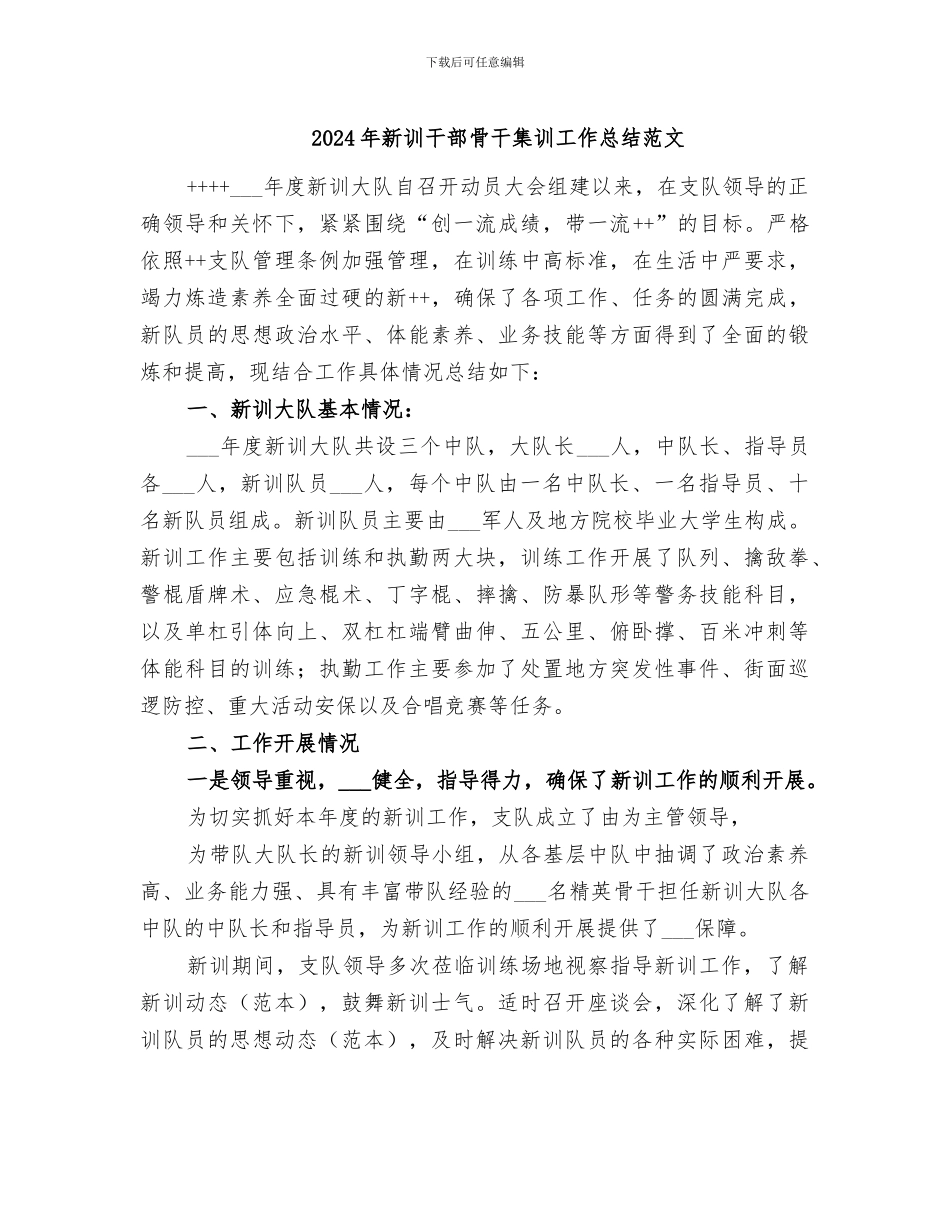 2024年新训干部骨干集训工作总结范文_第1页