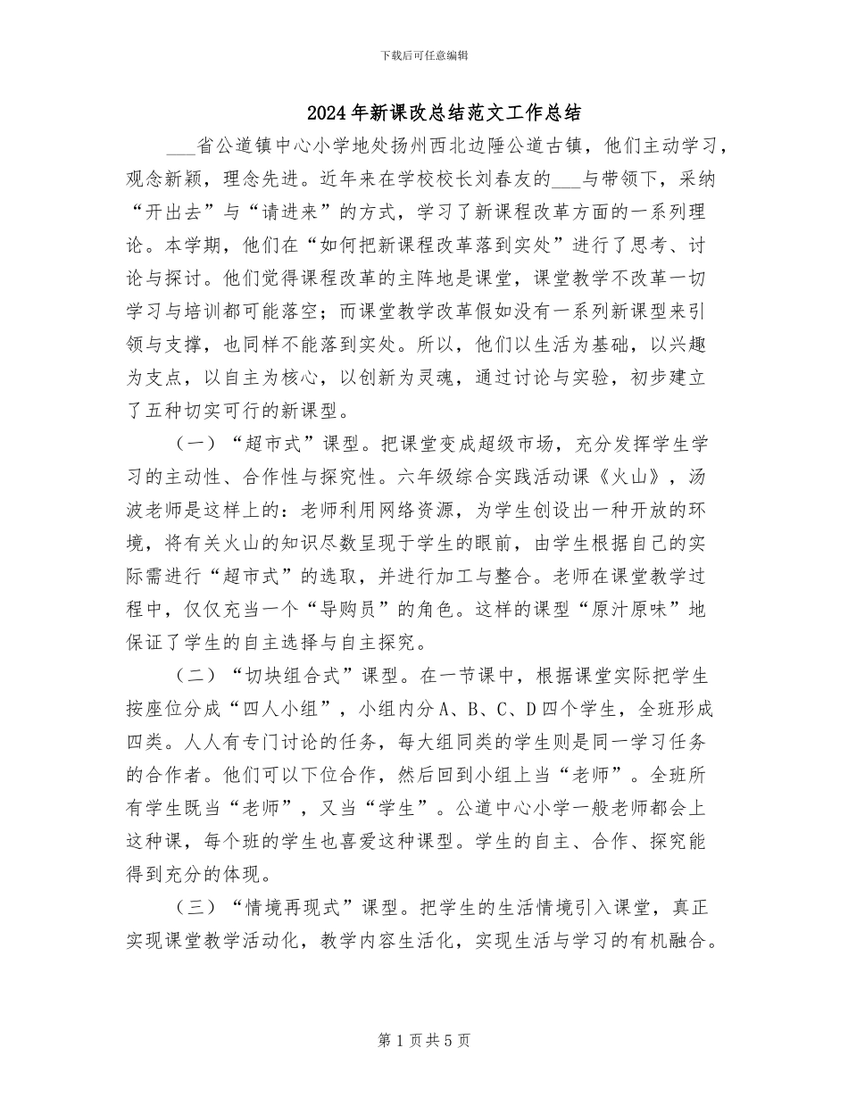2024年新课改总结范文工作总结_第1页