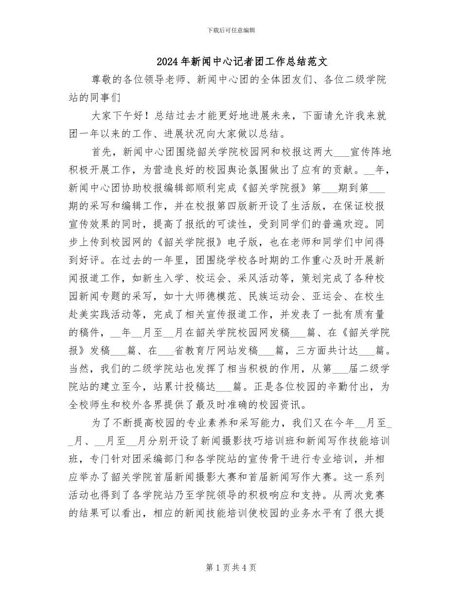 2024年新闻中心记者团工作总结范文_第1页