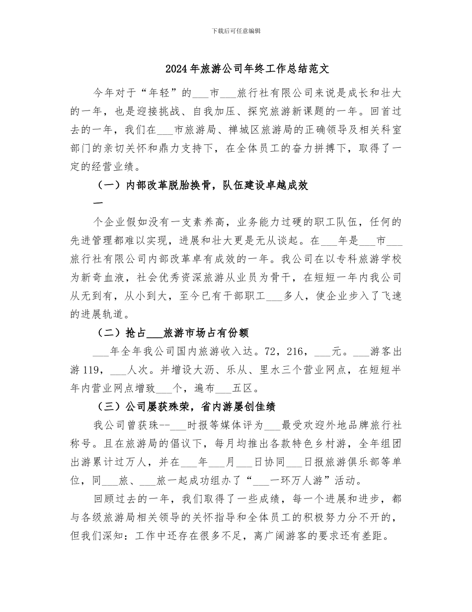 2024年旅游公司年终工作总结范文_第1页
