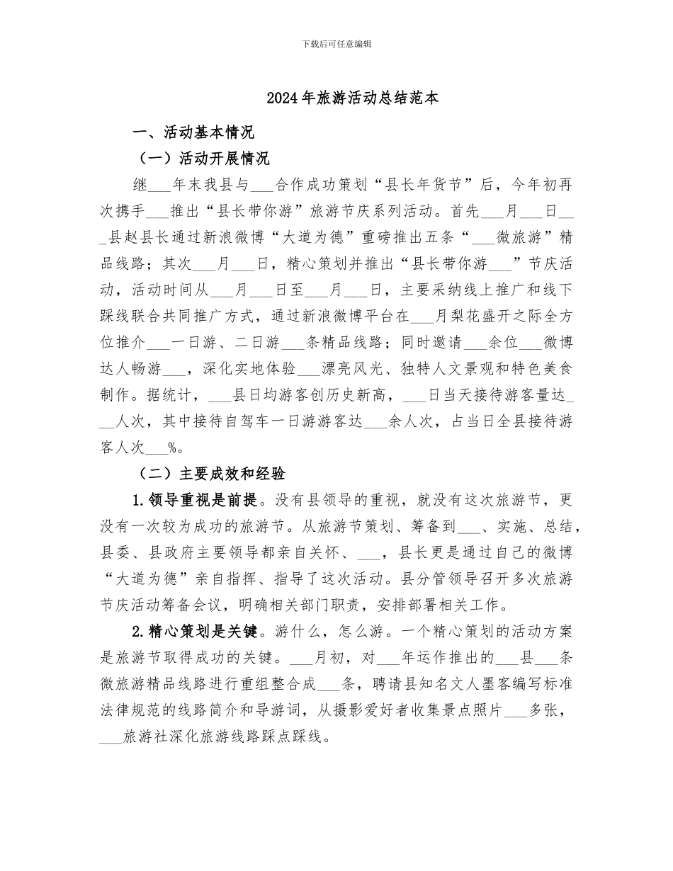 2024年旅游活动总结范本_第1页