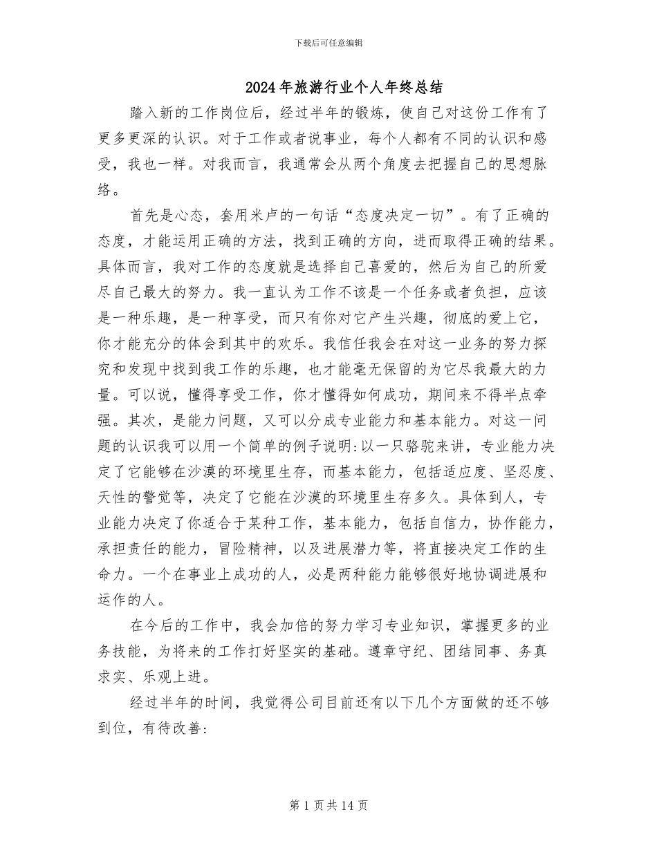 2024年旅游行业个人年终总结_第1页