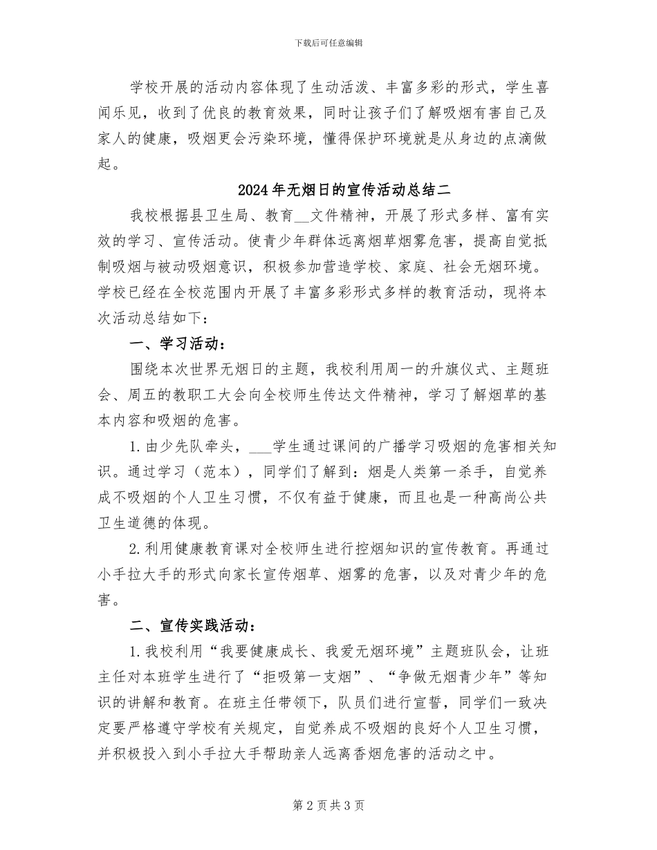 2024年无烟日的宣传活动总结三_第2页