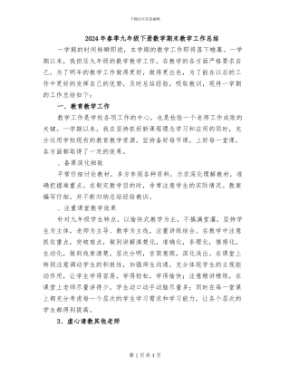 2024年春季九年级下册数学期末教学工作总结