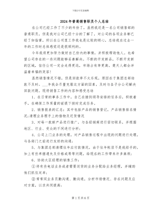 2024年普通销售职员个人总结