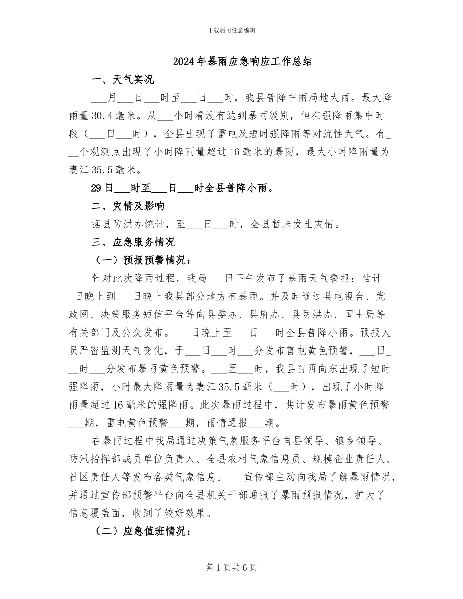 2024年暴雨应急响应工作总结_第1页