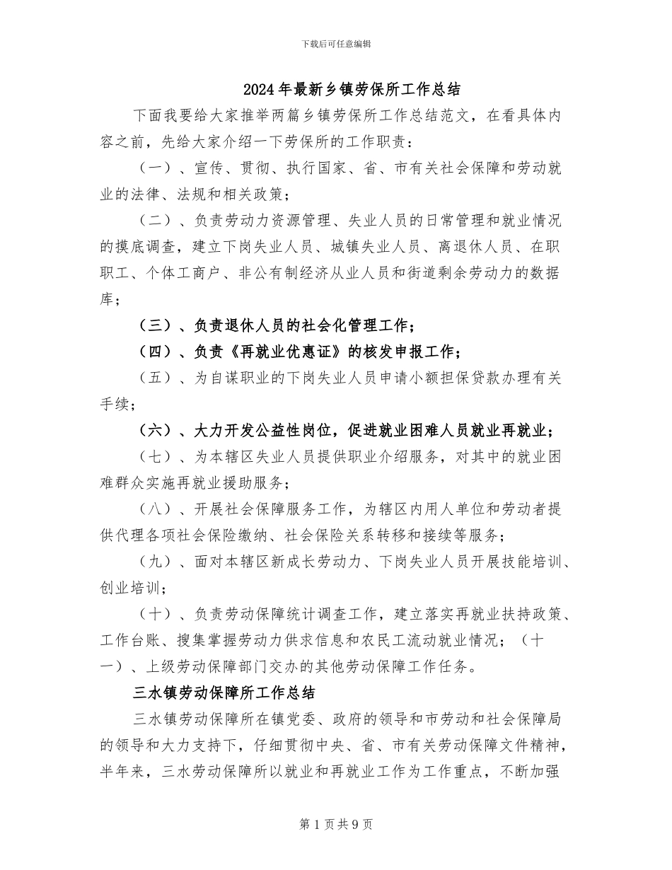 2024年最新乡镇劳保所工作总结_第1页